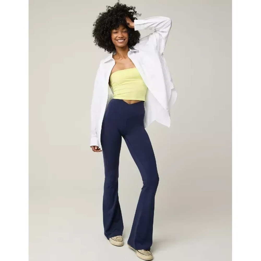 OFFLINE By Aerie Real Me High Waisted Crossover Flare Legging Royal Navy Medium